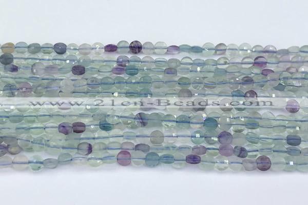 CCB1135 15 inches 4mm faceted coin fluorite beads
