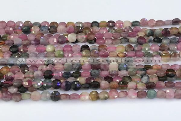 CCB1149 15 inches 4mm faceted coin tourmaline beads