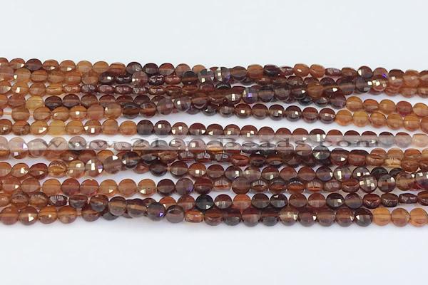 CCB1161 15 inches 4mm faceted coin garnet beads