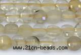 CCB1162 15 inches 4mm faceted coin golden rutilated beads