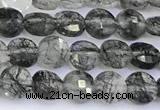 CCB1172 15 inches 4mm faceted coin black rutilated quartz beads