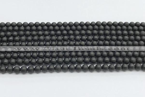 CCB1185 15 inches 4mm round matte shungite gemstone beads