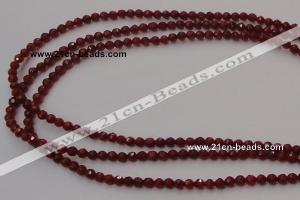 CCB120 15.5 inches 3mm faceted round red coral beads wholesale