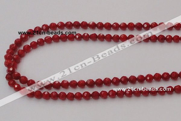 CCB121 15.5 inches 5mm faceted round red coral beads wholesale