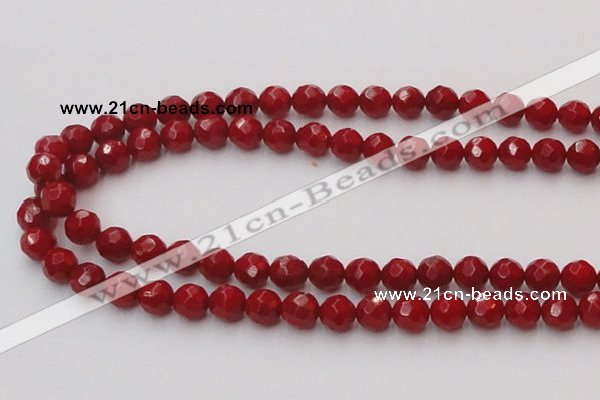 CCB123 15.5 inches 7mm faceted round red coral beads wholesale