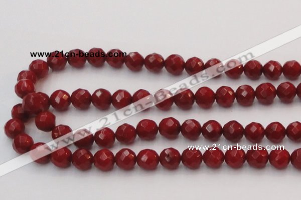 CCB124 15.5 inches 8mm faceted round red coral beads wholesale