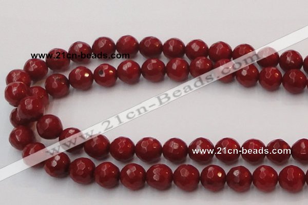 CCB125 15.5 inches 10mm faceted round red coral beads wholesale