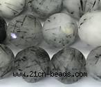 CCB1273 15 inches 10mm faceted black rutilated quartz beads