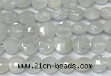 CCB1366 15 inches 4mm faceted coin white moonstone beads