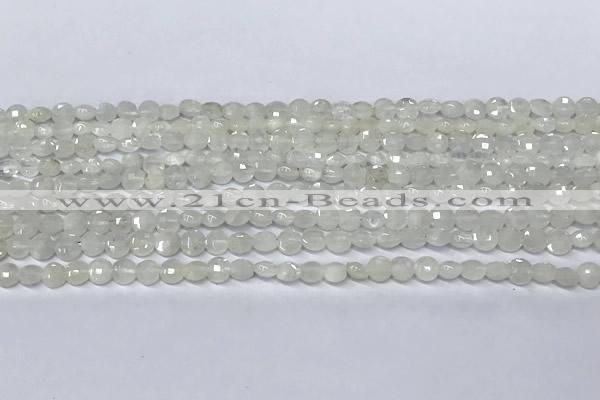 CCB1366 15 inches 4mm faceted coin white moonstone beads