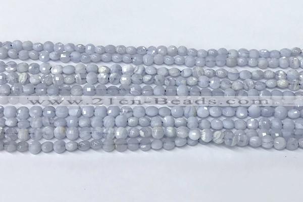 CCB1367 15 inches 4mm faceted coin blue lace agate beads