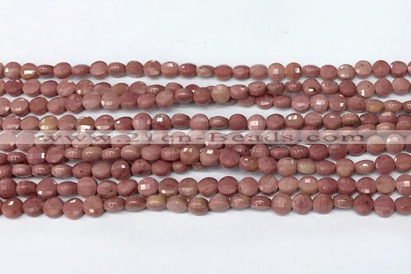 CCB1377 15 inches 4mm faceted coin pink wooden jasper beads