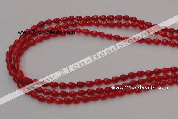 CCB139 15.5 inches 4*6mm teardrop red coral beads wholesale