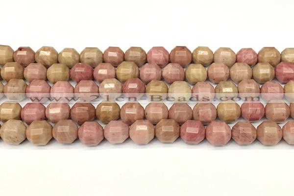 CCB1424 15 inches 9mm - 10mm faceted pink wooden jasper beads