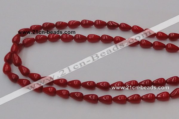 CCB143 15.5 inches 6*11mm teardrop red coral beads wholesale