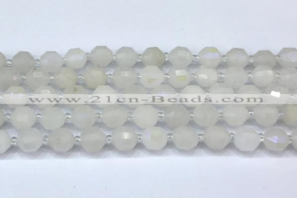 CCB1450 15 inches 9mm - 10mm faceted AB-color white phantom beads