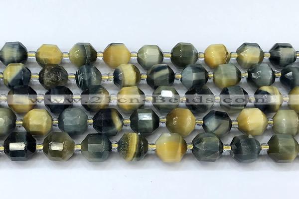 CCB1478 15 inches 9mm - 10mm faceted golden & blue tiger eye beads