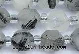 CCB1500 15 inches 7mm - 8mm faceted black rutilated quartz beads