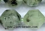 CCB1535 15 inches 11mm - 12mm faceted green rutilated quartz beads