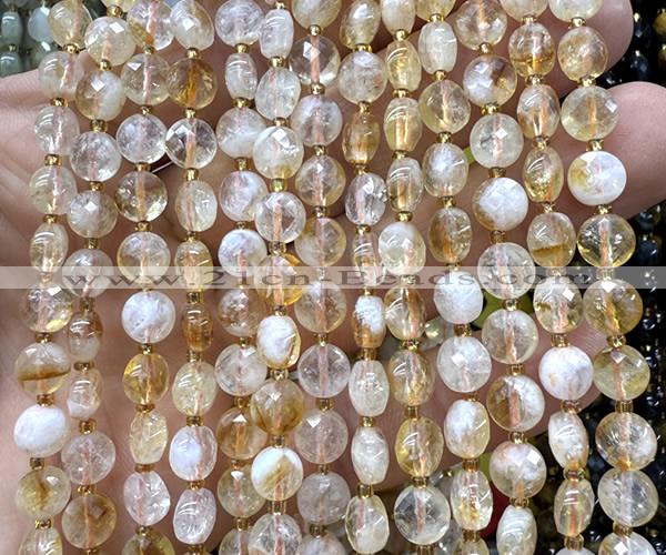 CCB1705 15 inches 6mm faceted coin citrine gemstone beads
