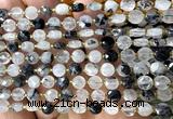CCB1707 15 inches 6mm faceted coin black rutilated quartz beads