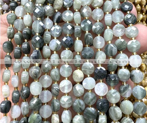 CCB1719 15 inches 6mm faceted coin seaweed quartz beads