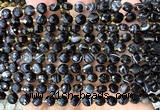 CCB1736 15 inches 6mm faceted coin black banded agate beads