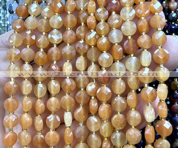 CCB1761 15 inches 6mm faceted coin red aventurine jade beads