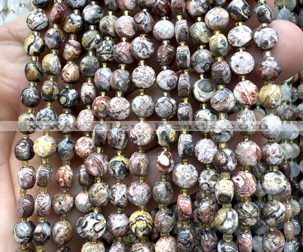 CCB1786 15 inches 6mm faceted coin leopard skin jasper beads