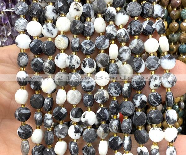 CCB1800 15 inches 6mm faceted coin black & white jasper beads