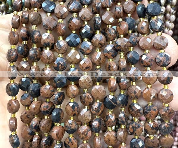 CCB1828 15 inches 6mm faceted coin mahogany obsidian beads