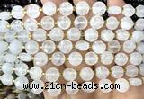 CCB1900 15 inches 8mm faceted coin Angolan white quartz beads