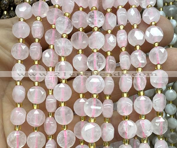 CCB1902 15 inches 8mm faceted coin rose quartz beads