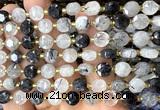 CCB1906 15 inches 8mm faceted coin black rutilated quartz beads