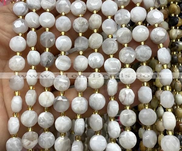 CCB1930 15 inches 8mm faceted coin white crazy lace agate beads