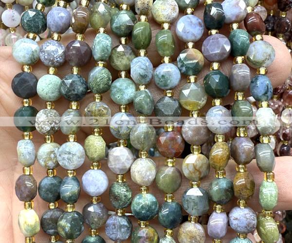 CCB1934 15 inches 8mm faceted coin Indian agate beads