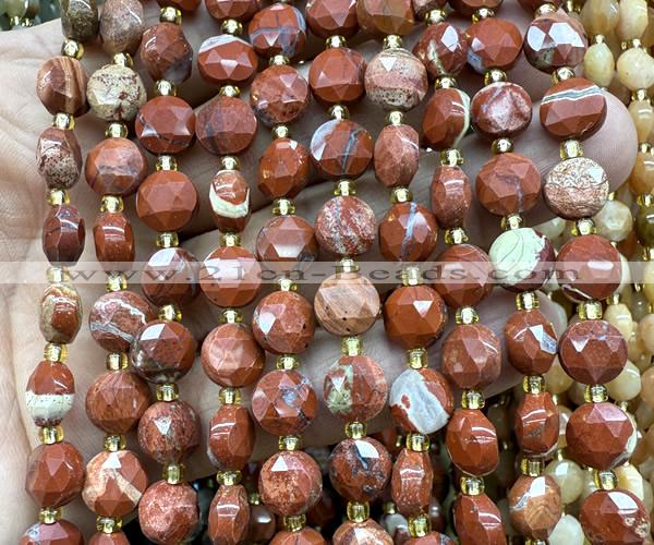 CCB1980 15 inches 8mm faceted coin brecciated jasper beads