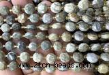 CCB1992 15 inches 8mm faceted coin silver leaf jasper beads