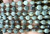 CCB1996 15 inches 8mm faceted coin green wood grain jasper beads