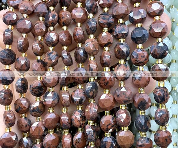 CCB2020 15 inches 8mm faceted coin mahogany obsidian beads