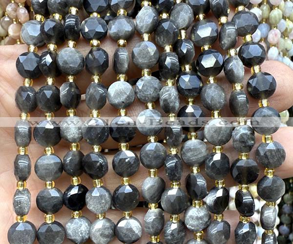 CCB2024 15 inches 8mm faceted coin silver obsidian beads