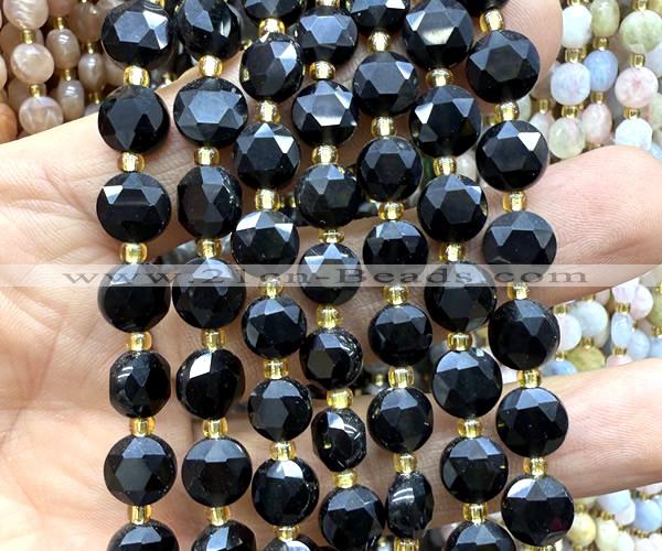 CCB2026 15 inches 8mm faceted coin black obsidian beads
