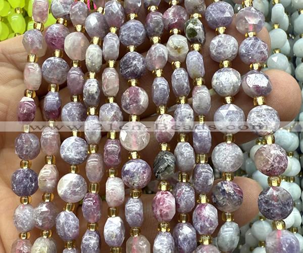 CCB2036 15 inches 8mm faceted coin plum blossom tourmaline beads
