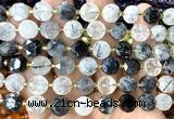 CCB2090 15 inches 10mm faceted coin black rutilated quartz beads