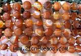 CCB2126 15 inches 10mm faceted coin red banded agate beads