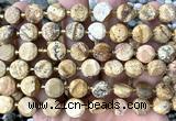 CCB2143 15 inches 10mm faceted coin picture jasper beads