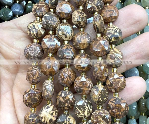CCB2159 15 inches 10mm faceted coin elephant skin jasper beads