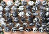 CCB2162 15 inches 10mm faceted coin black water jasper beads