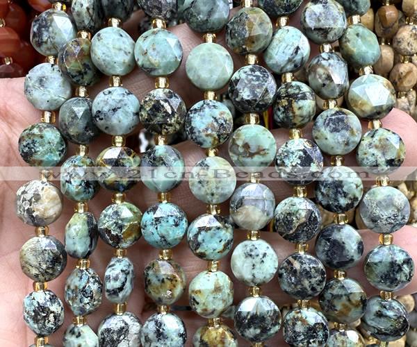 CCB2176 15 inches 10mm faceted coin African turquoise beads