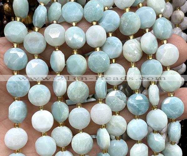 CCB2181 15 inches 10mm faceted coin amazonite beads wholesale